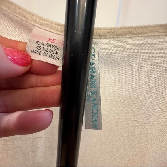 Graham Kandiah XS Linen Blend Beaded Coverup Tunic Dress - Picture 5 of 6